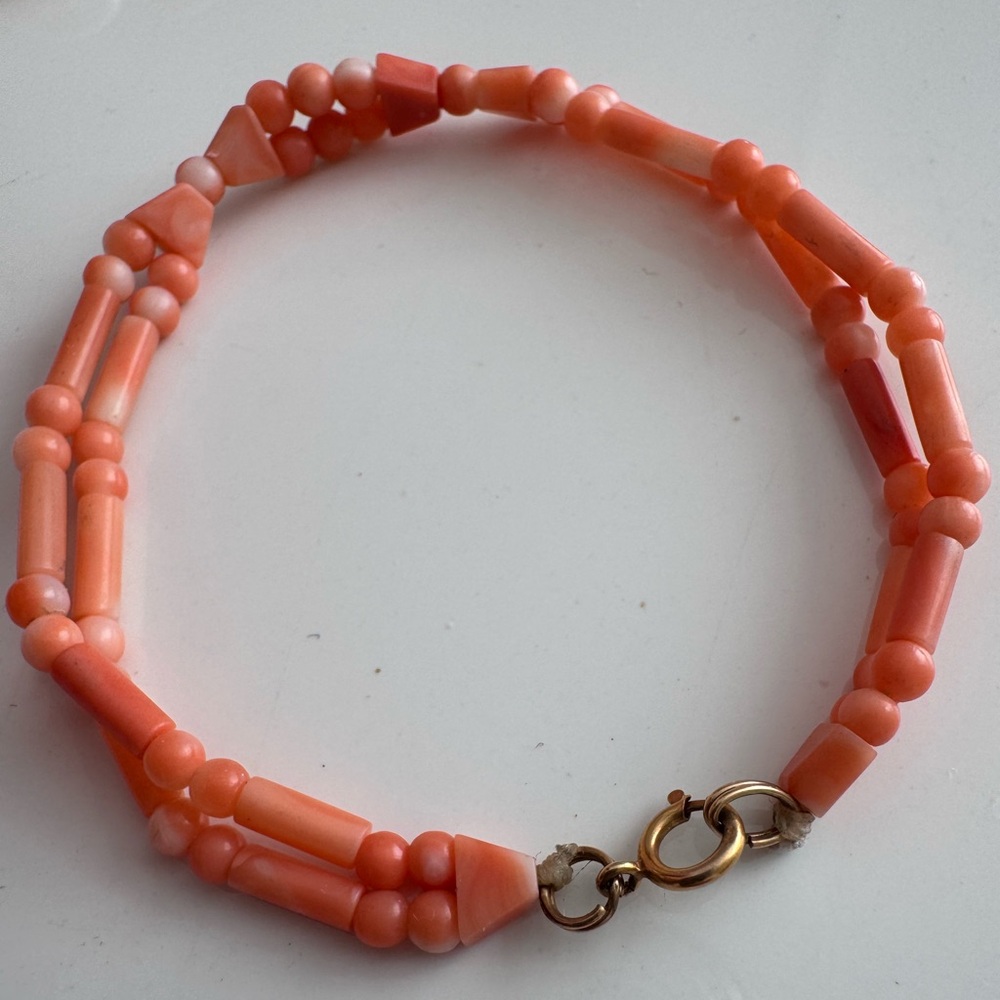 Vintage Coral Natural Angel Skin  Bracelet 14k gold clasp